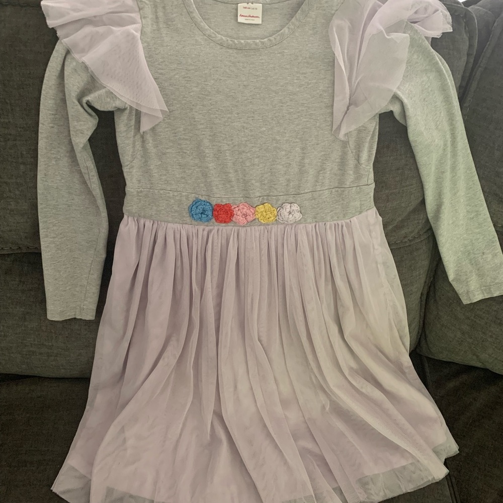 Hanna Andersson Gray and Purple Smocked Ruffled Sundress